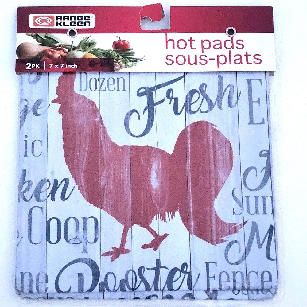 NEW Set of 2 Range Kleen Farmhouse Rooster Chicken Insulated Hot Pads 7" x 7"